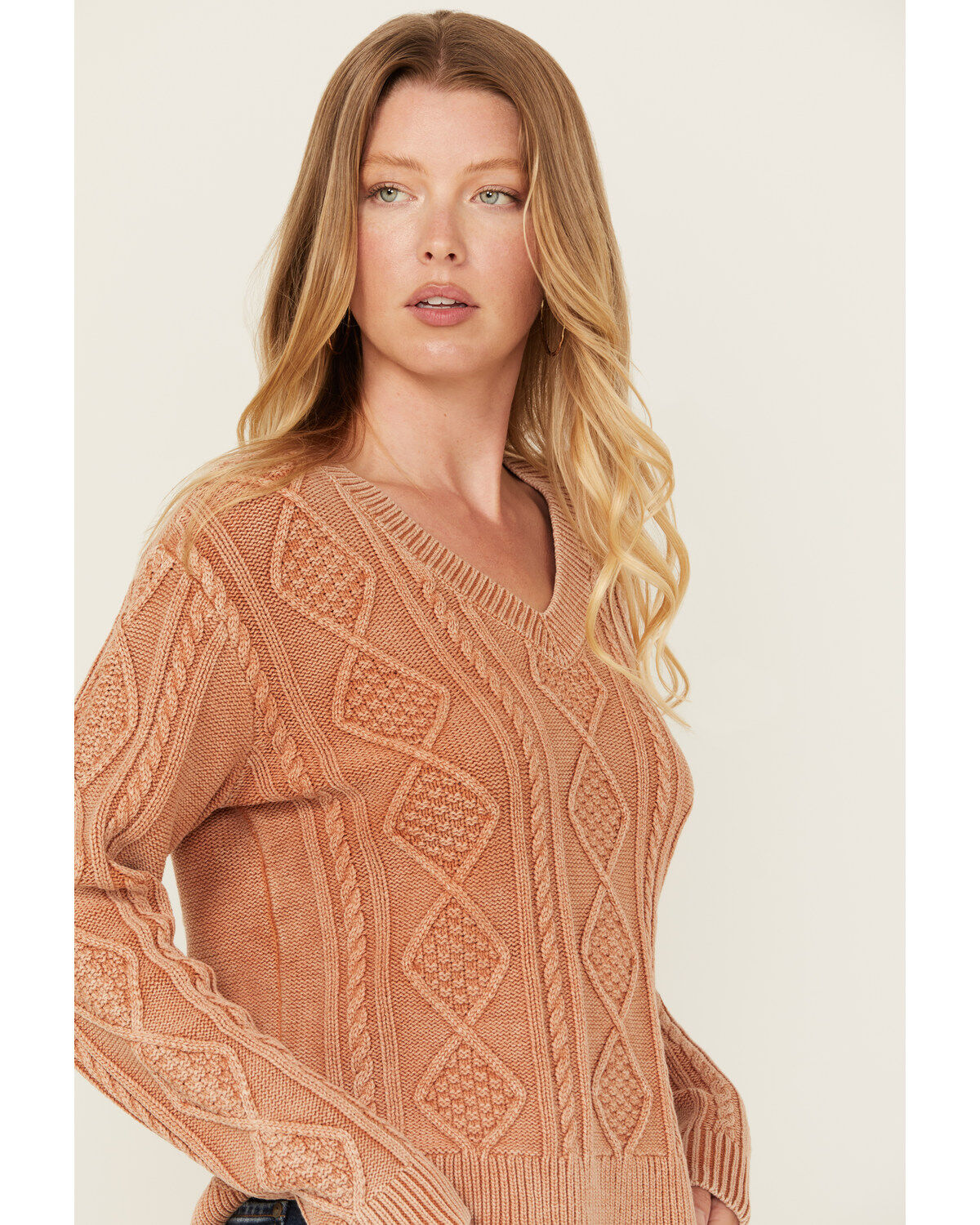 Cleo + Wolf Women's Clark Acid Wash Cable Knit Sweater