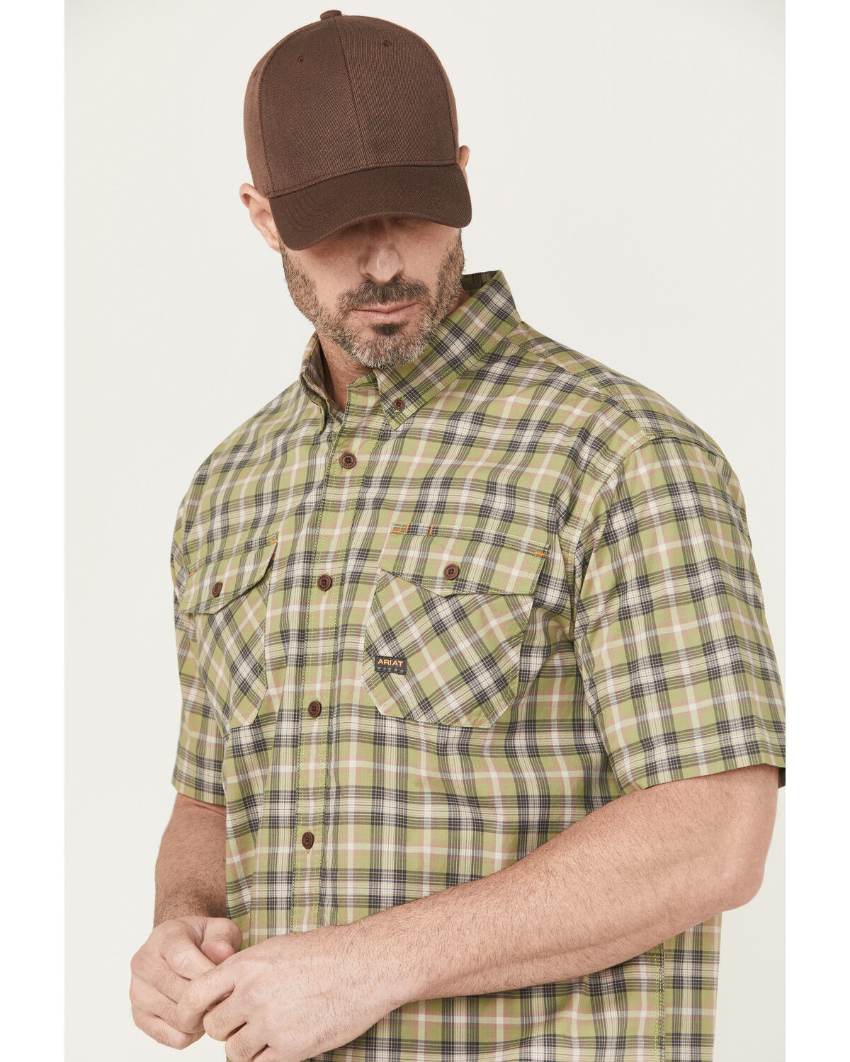 Ariat Men's Rebar Made Tough Short Plaid Print Sleeve Button-Down Stretch Work Shirt