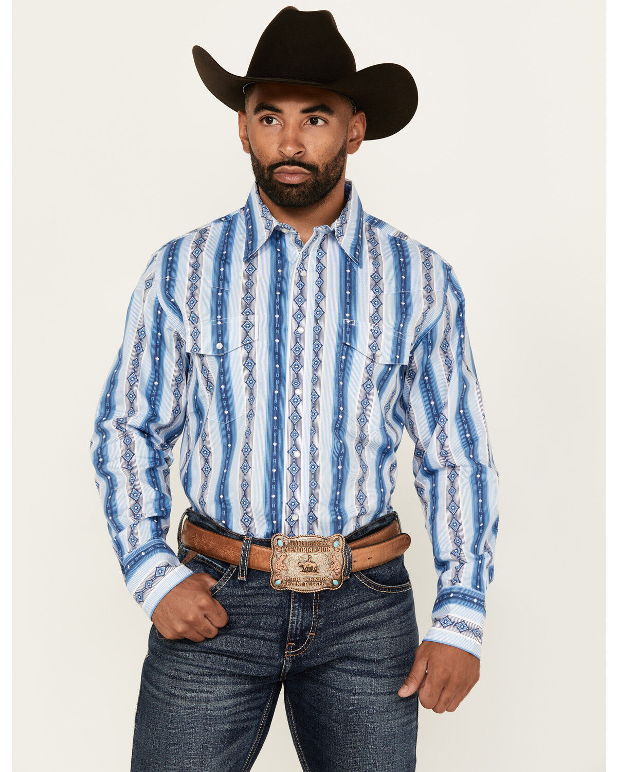Wrangler Men's Checotah Southwestern Print Long Sleeve Snap Western Shirt - Big