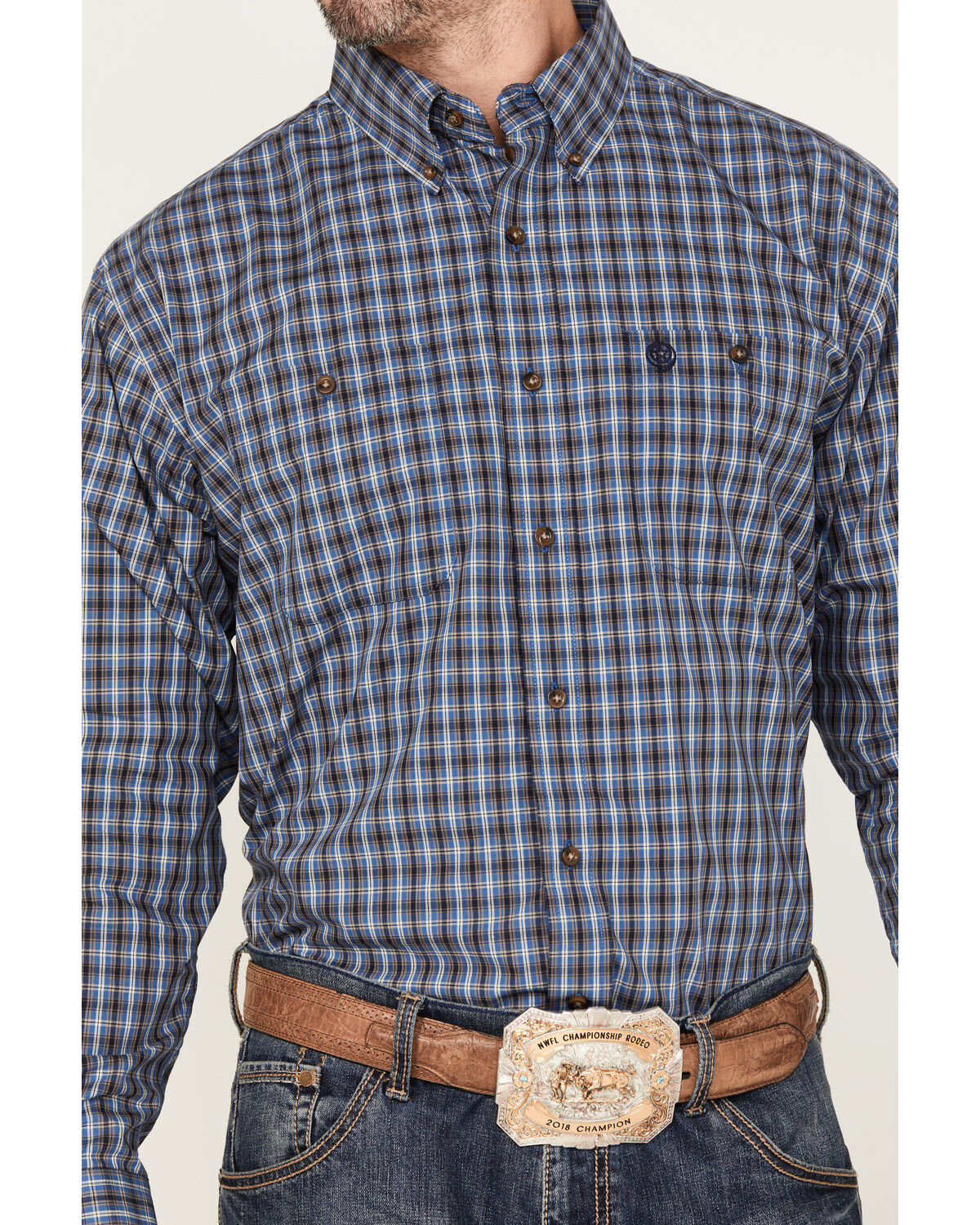 George Strait by Wrangler Plaid Print Long Sleeve Button-Down Western Shirt