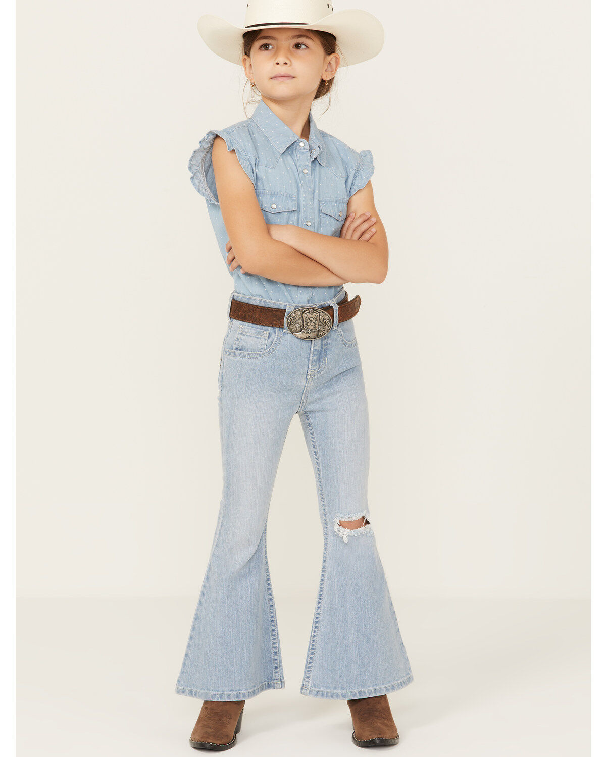 Shyanne Little Girls' Destructed Knee Flare Jeans