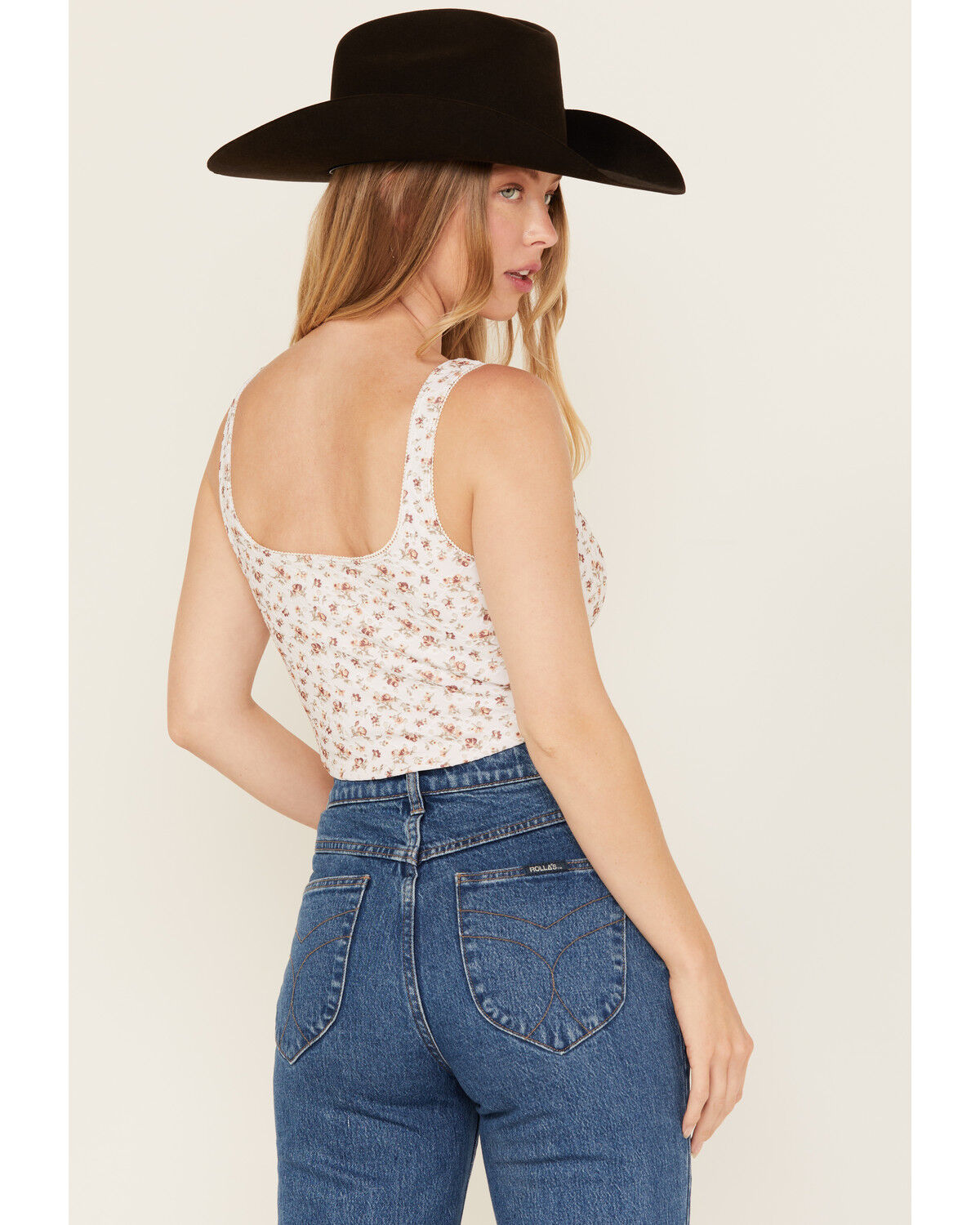 Originality Women's Floral Print Eyelet Cropped Corset Top