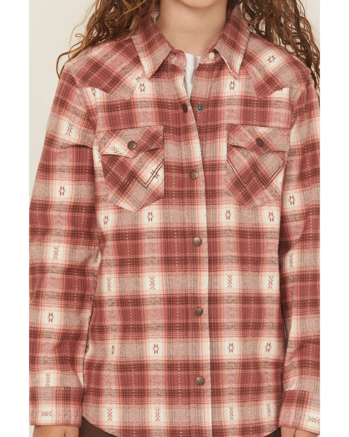 Wrangler Girls' Plaid Print Long Sleeve Snap Flannel Shirt