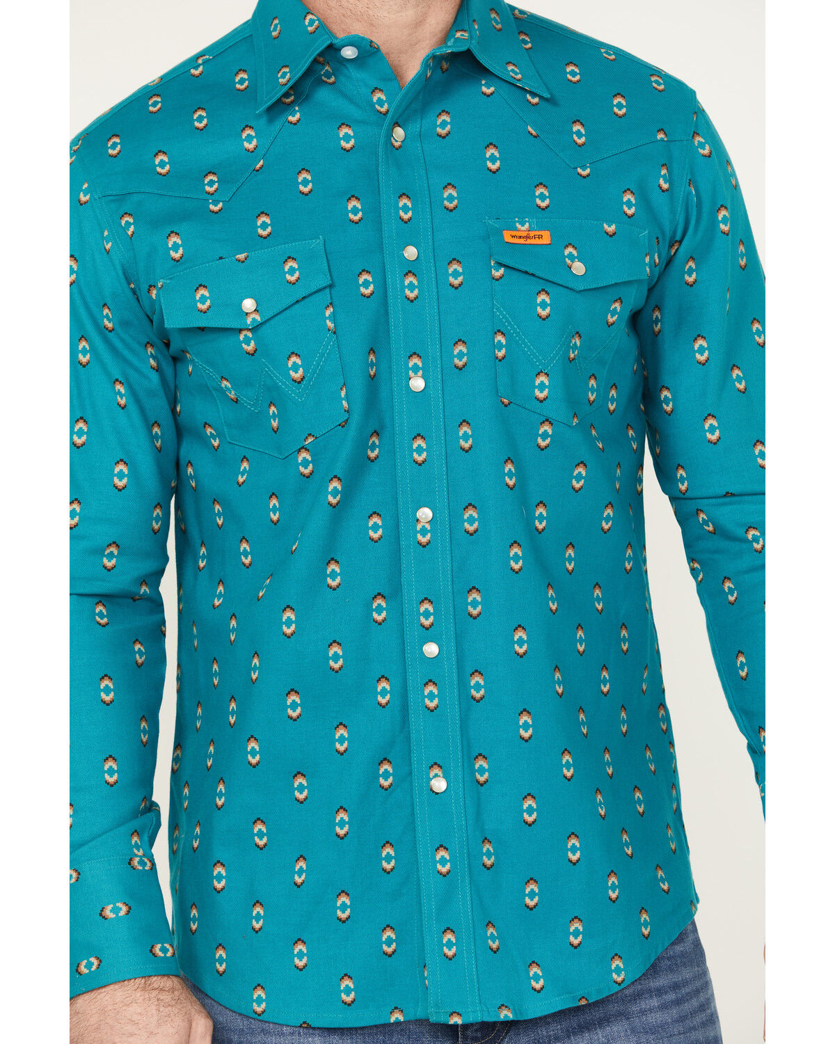 Wrangler Men's FR Checotah Southwestern Print Long Sleeve Snap Work Shirt