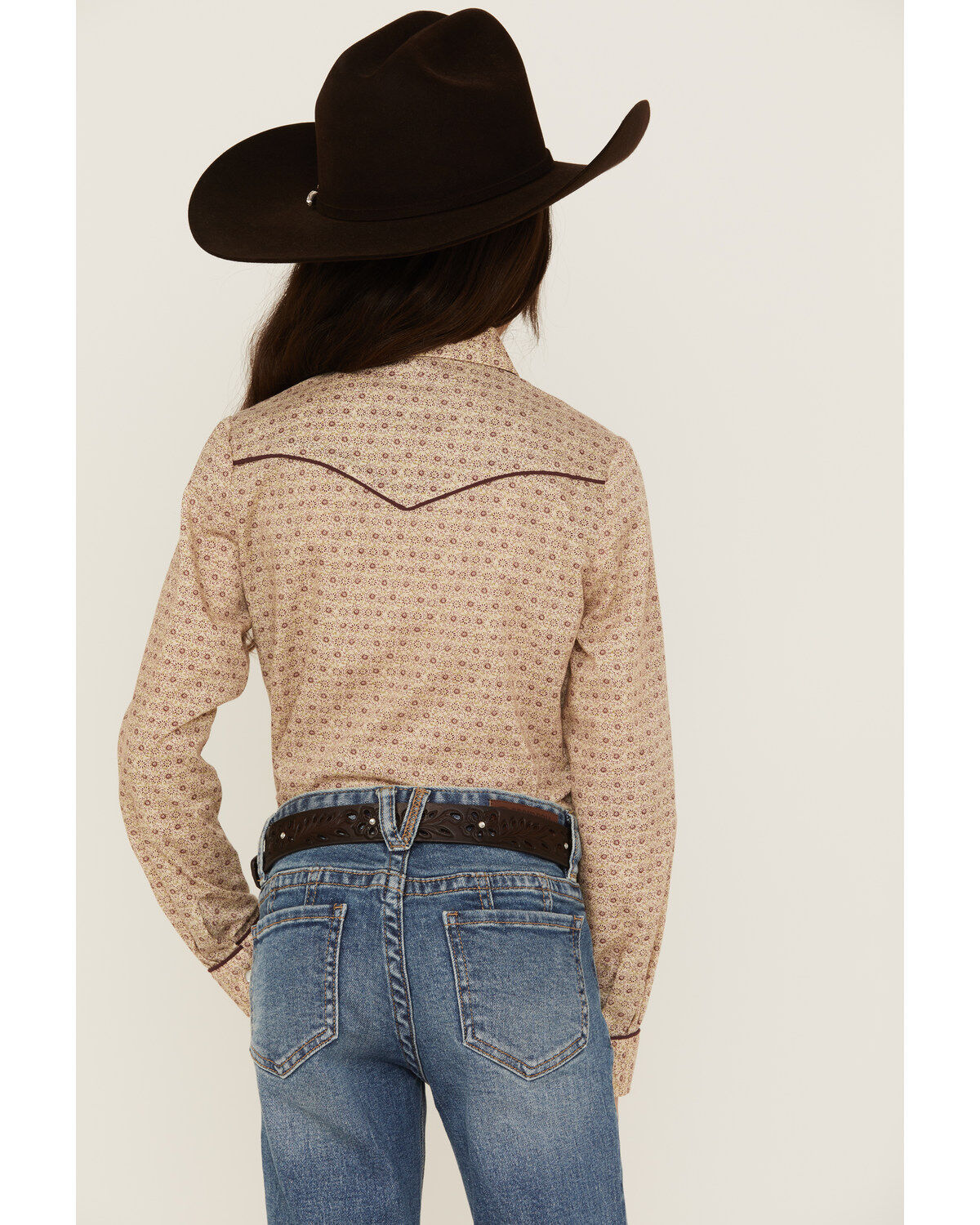 Roper Girls' Floral Print Long Sleeve Western Pearl Snap Shirt