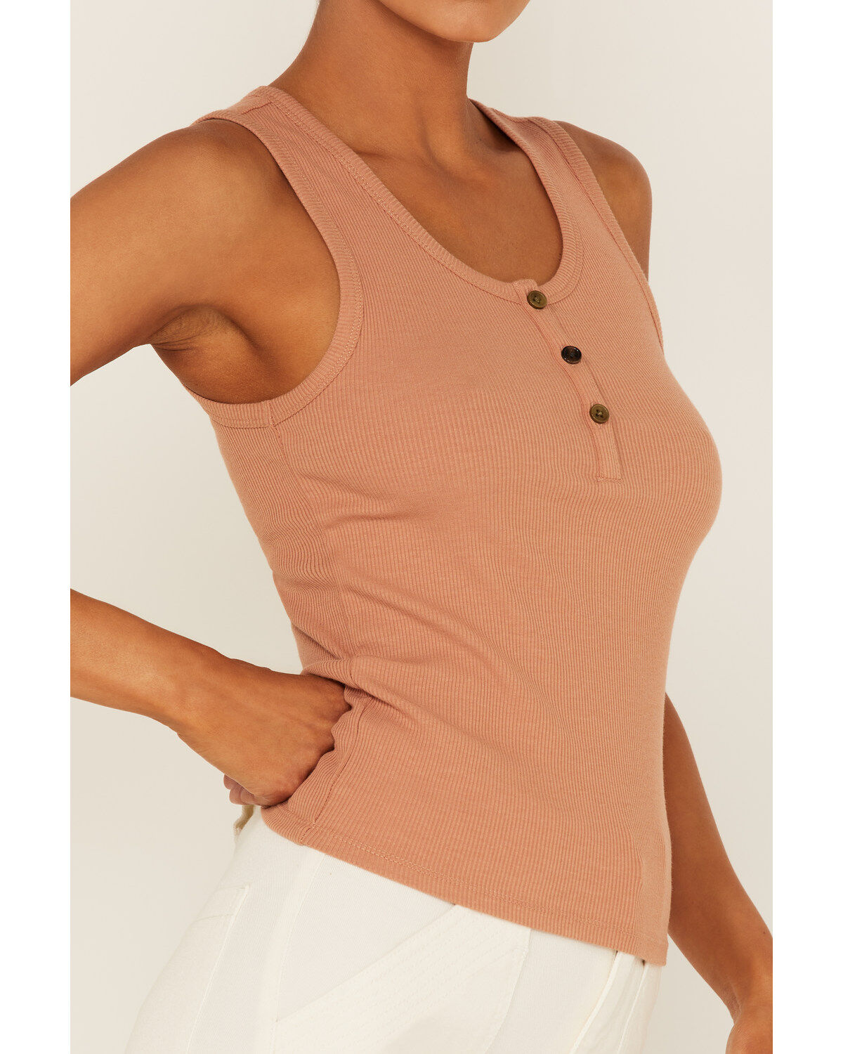 Cleo + Wolf Women's Ribbed Henley Tank Top