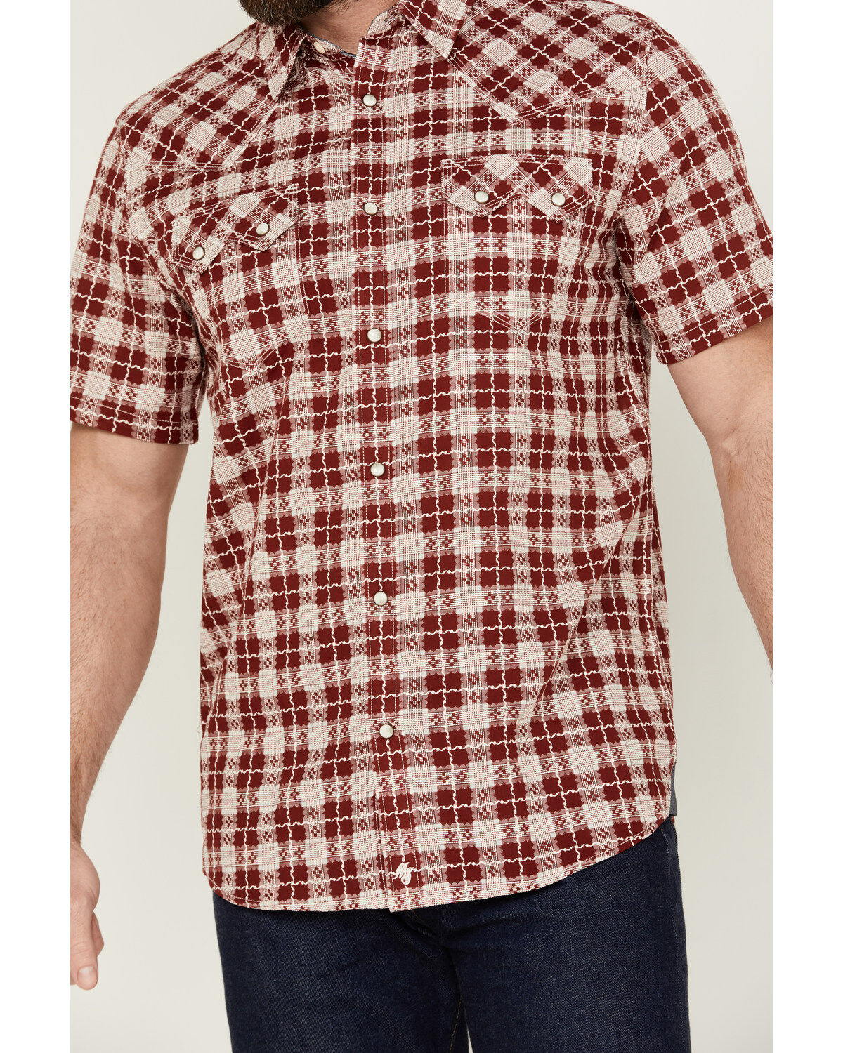 Moonshine Spirit Men's Legend Plaid Print Short Sleeve Snap Western Shirt