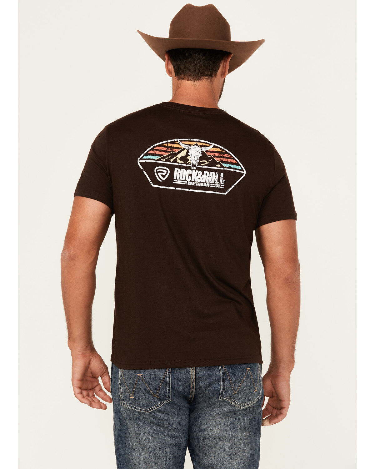 Rock & Roll Denim Men's Long Horn Short Sleeve Graphic T-Shirt