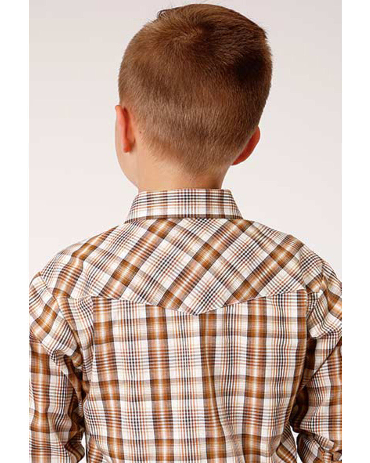 Roper Boys' Classic Brown Plaid Long Sleeve Western Shirt