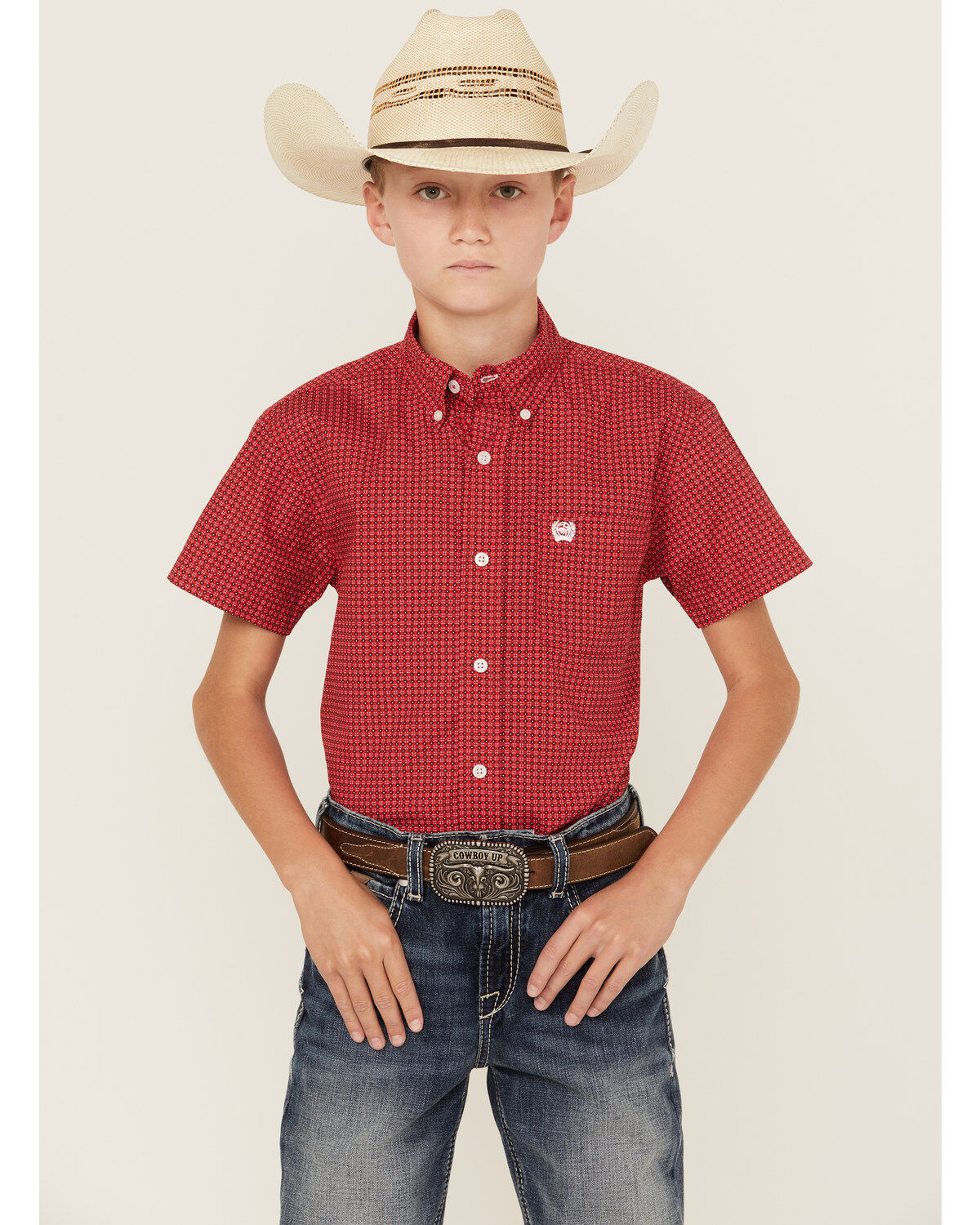 Cinch Boys' Geo Print Short Sleeve Button-Down Western Shirt