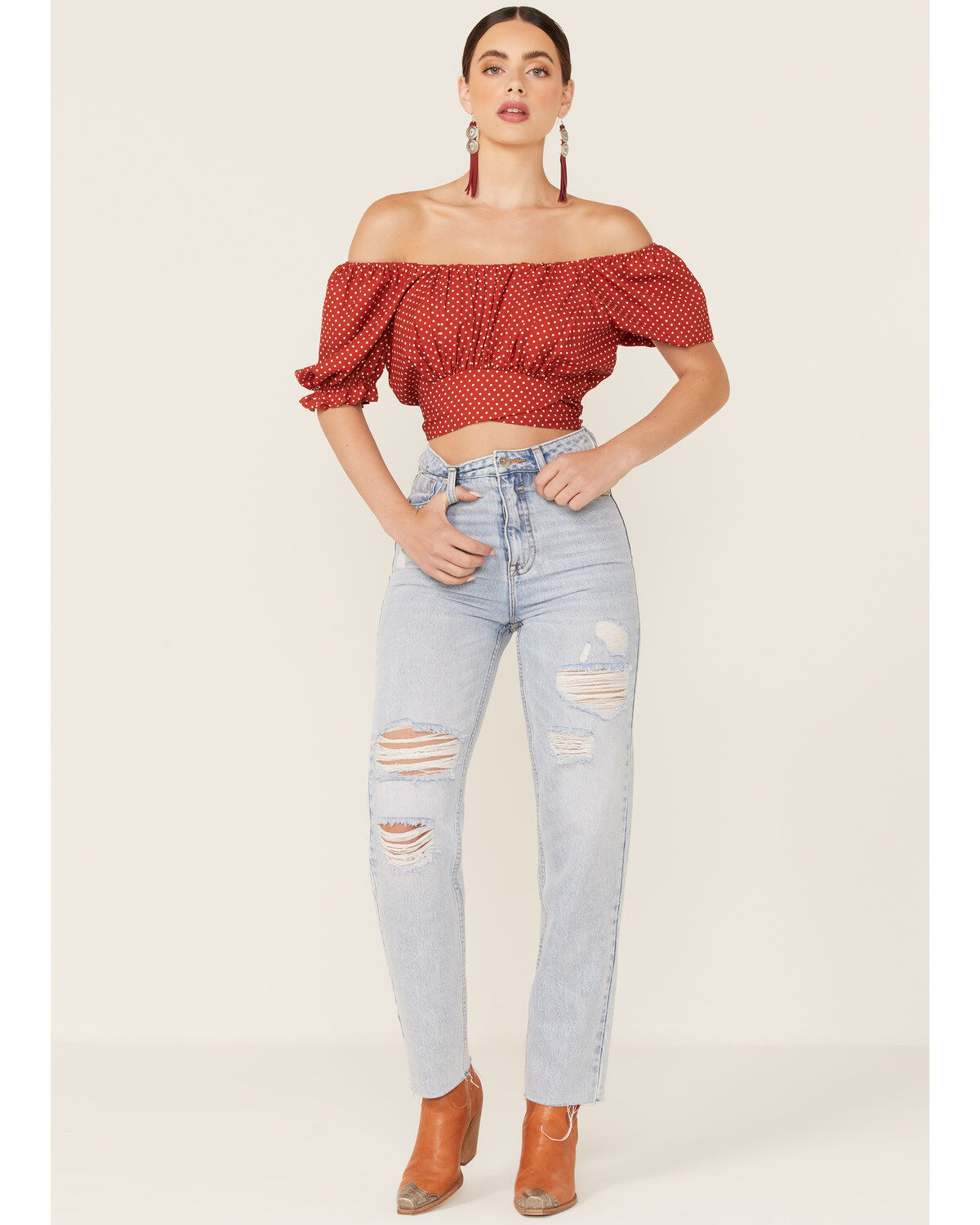 Beyond The Radar Women's Dot Print Tie Back Crop Top