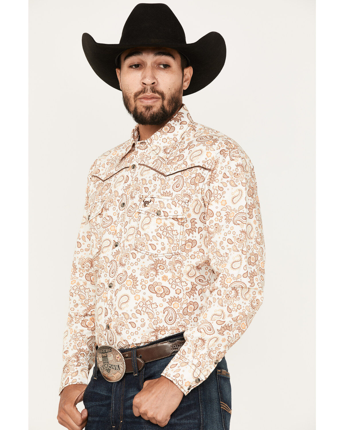 Cowboy Hardware Men's Paisley Print Long Sleeve Snap Western Shirt