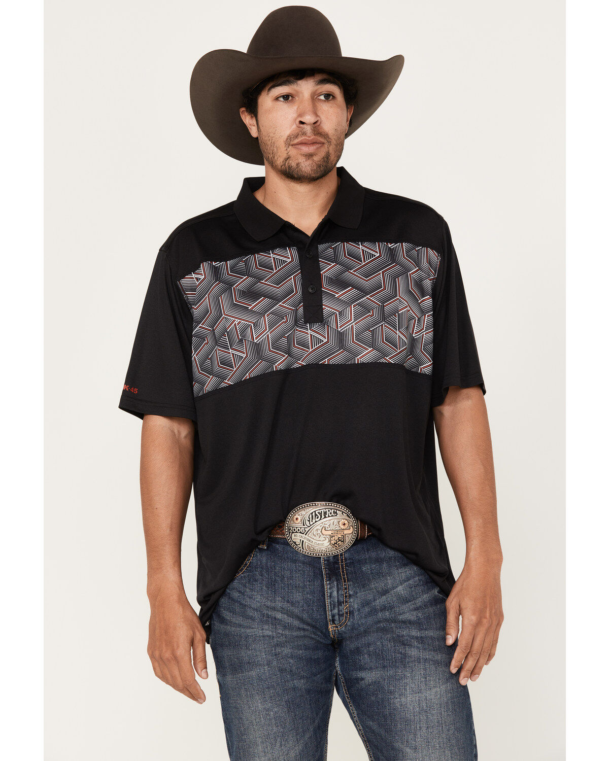 RANK 45® Men's Linear Geo Print Short Sleeve Polo Shirt