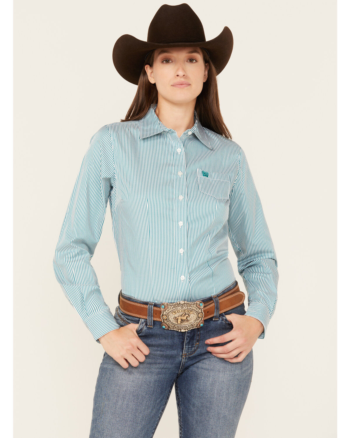 Cinch Women's TENCEL® Striped Long Sleeve Button-Down Western Core Shirt