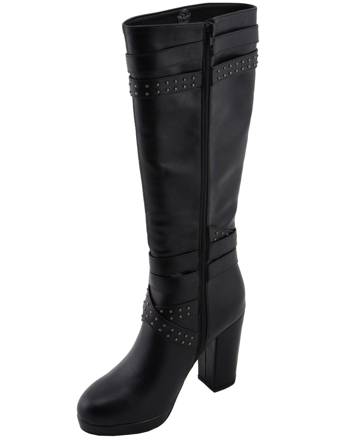 Milwaukee Leather Women's Platform Heel Studded Strap Boot - Round Toe
