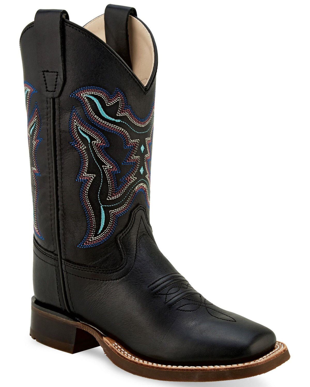 Old West Boys' Shaft Embroidery Western Boots - Broad Square Toe