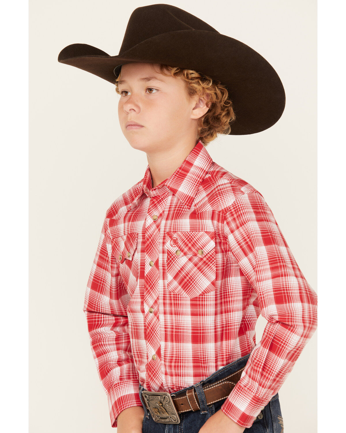 Wrangler Retro Boys' Plaid Print Long Sleeve Snap Shirt