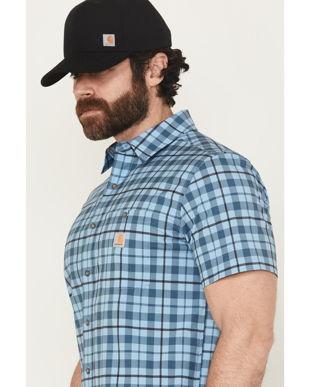 Carhartt Men's Force Sun Defender® Relaxed Fit Lightweight Plaid Print Short Sleeve Button-Down Work Shirt