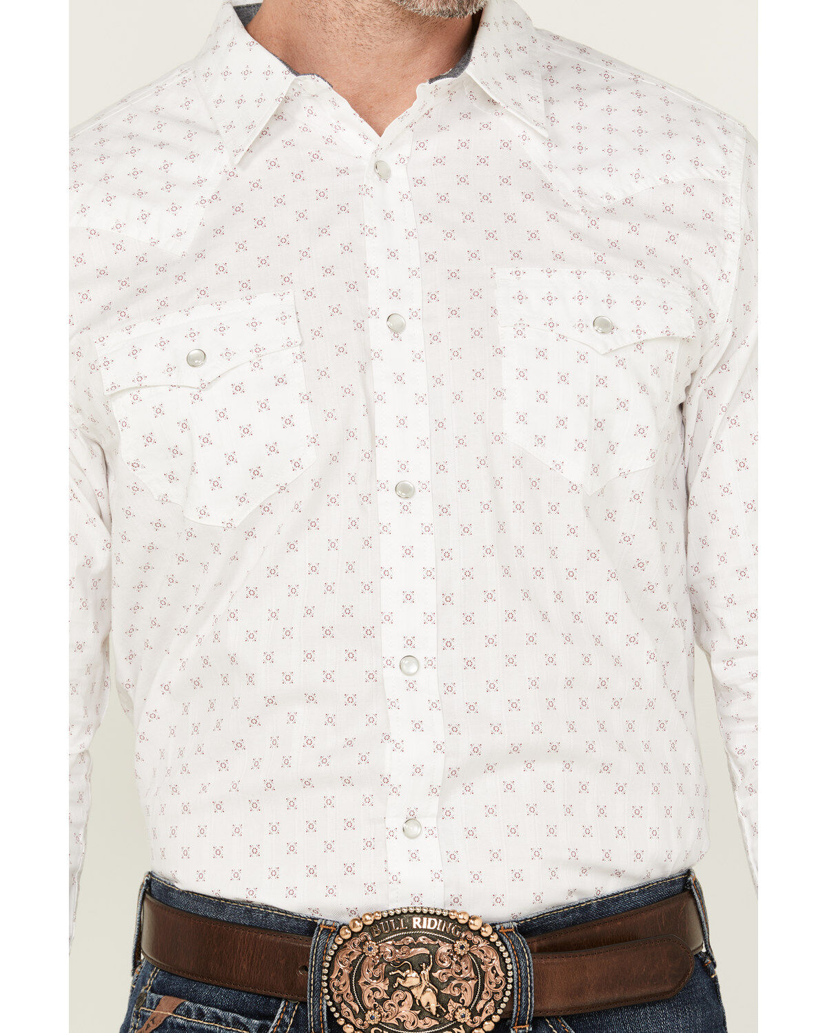 Cody James Men's North Star Jacquard Geo Print Long Sleeve Pearl Snap Western Shirt