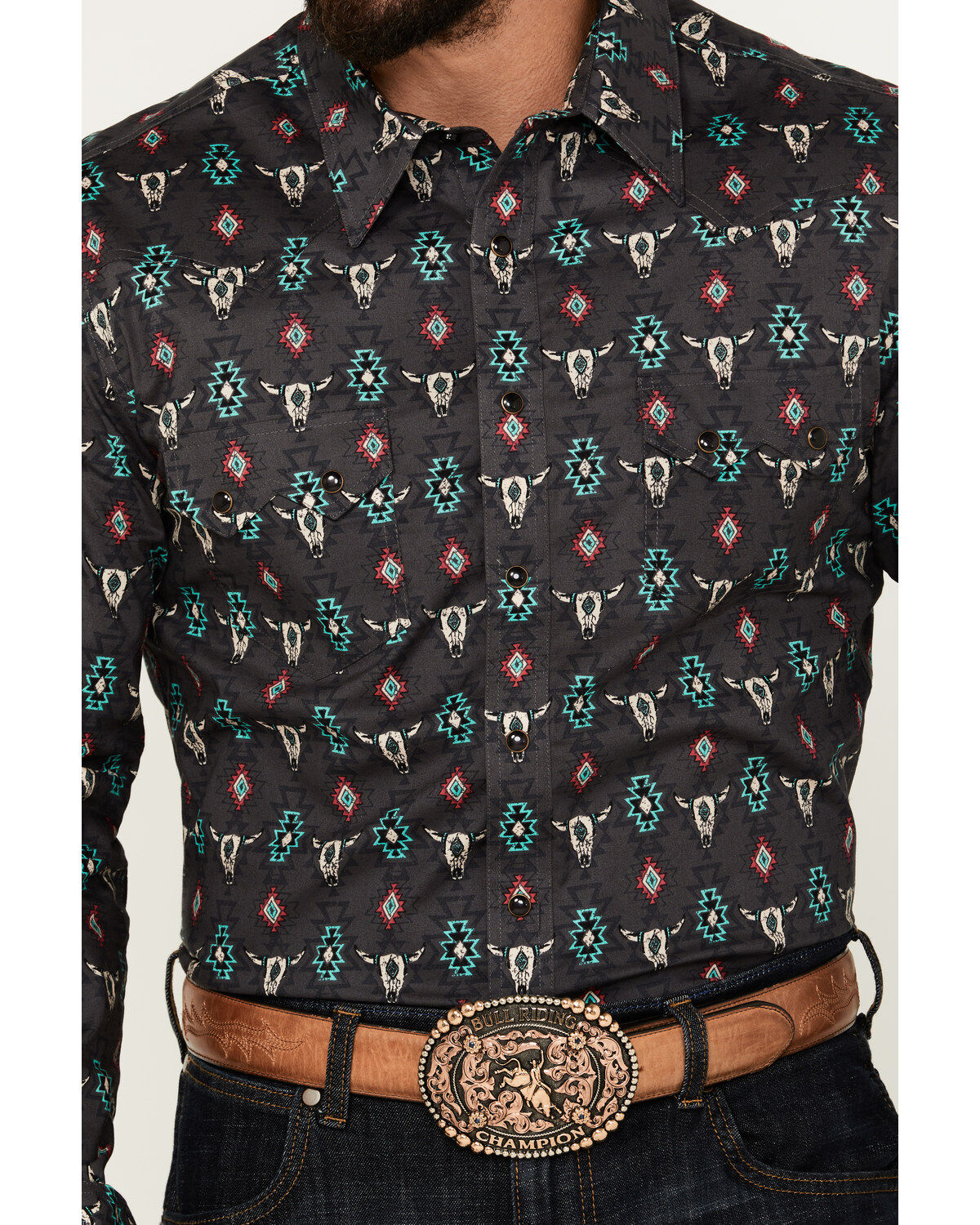 Rock & Roll Denim Men's Southwestern Print Long Sleeve Snap Stretch Western Shirt