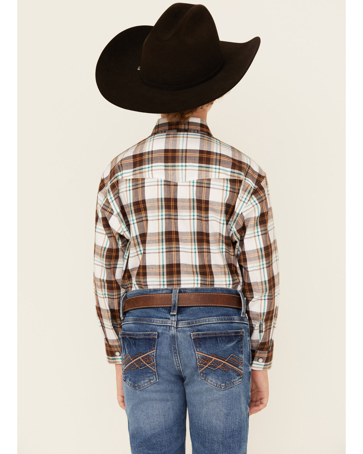 Panhandle Boys' Plaid Print Long Sleeve Pearl Snap Western Shirt