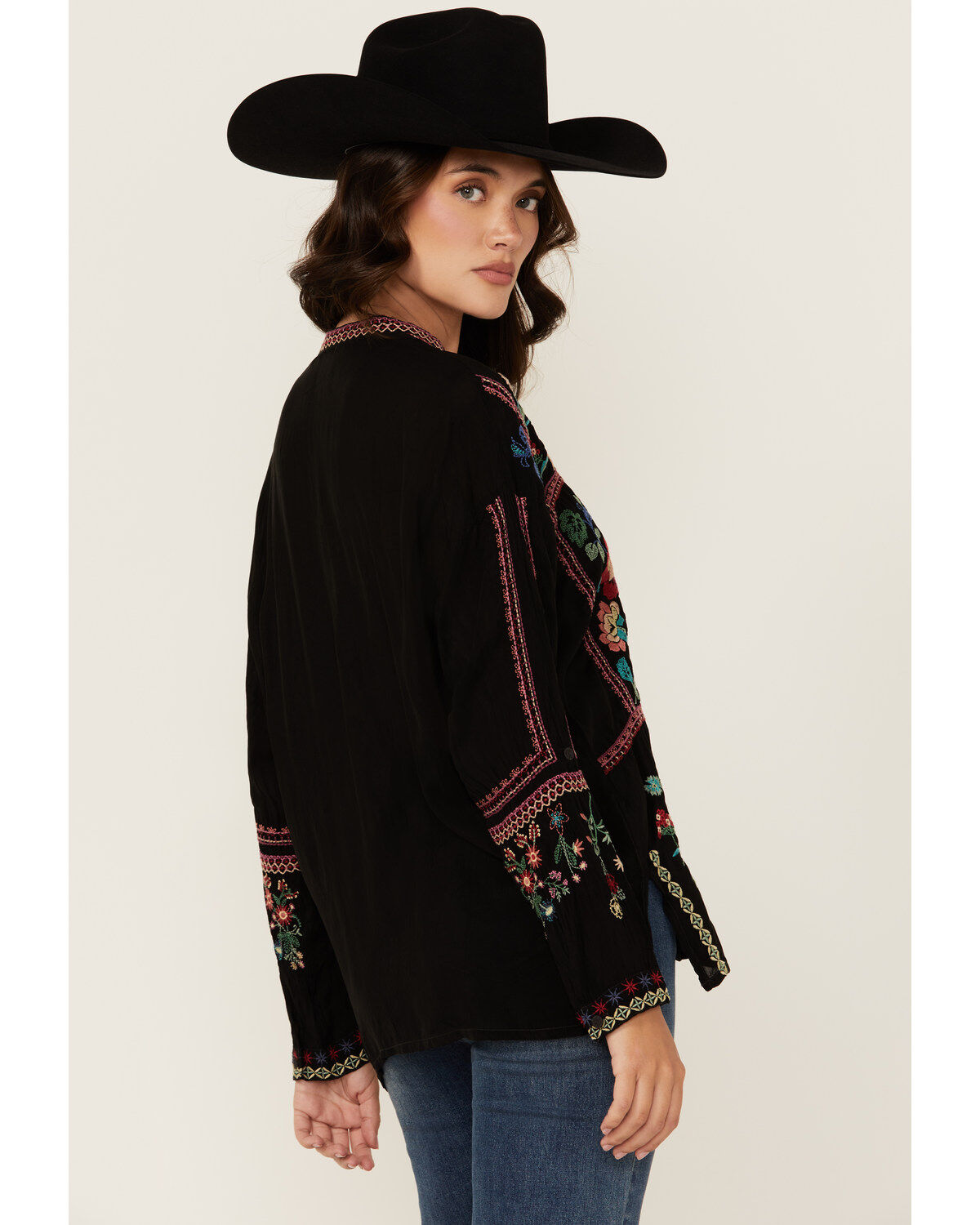 Johnny Was Women's Floral Embroidered Long Sleeve Blouse