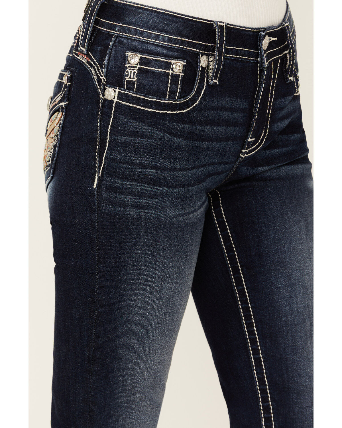 Miss Me Women's Dark Wash Mid Rise Bootcut Stretch Denim Jeans