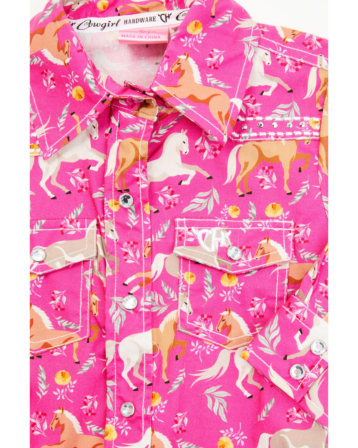 Cowgirl Hardware Infant Girls' Horse and Floral Print Long Sleeve Snap Onesie