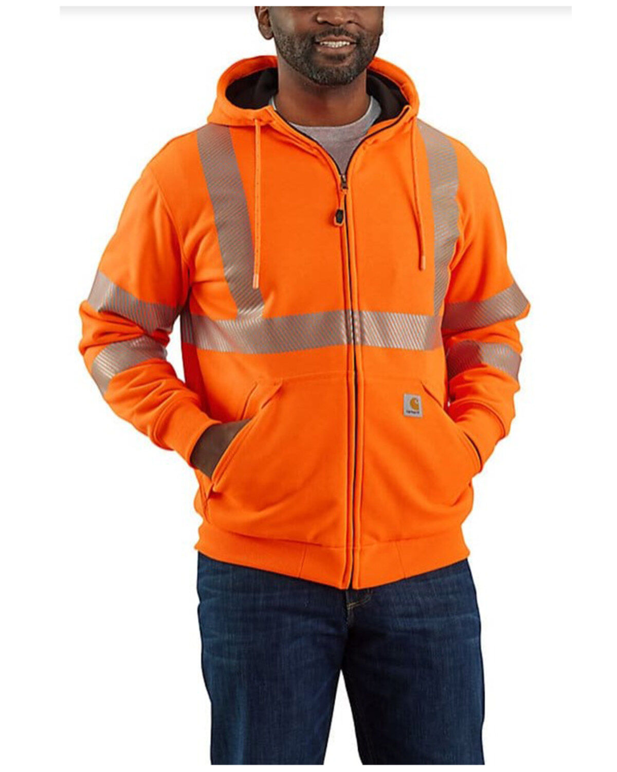 Carhartt Men's Hi-Vis Brite Orange Loose Fit Thermal Full-Zip Hooded Work Sweatshirt - Tall