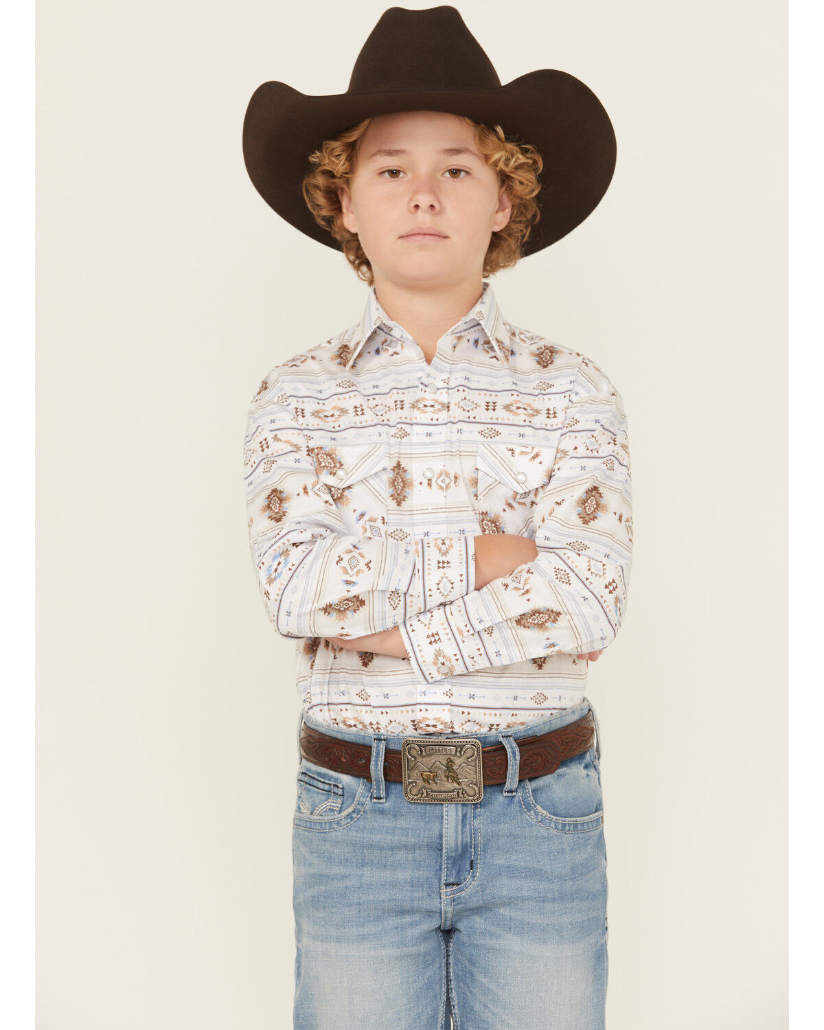 Panhandle Boy'sSouthwestern Print Long Sleeve Snap Western Shirt