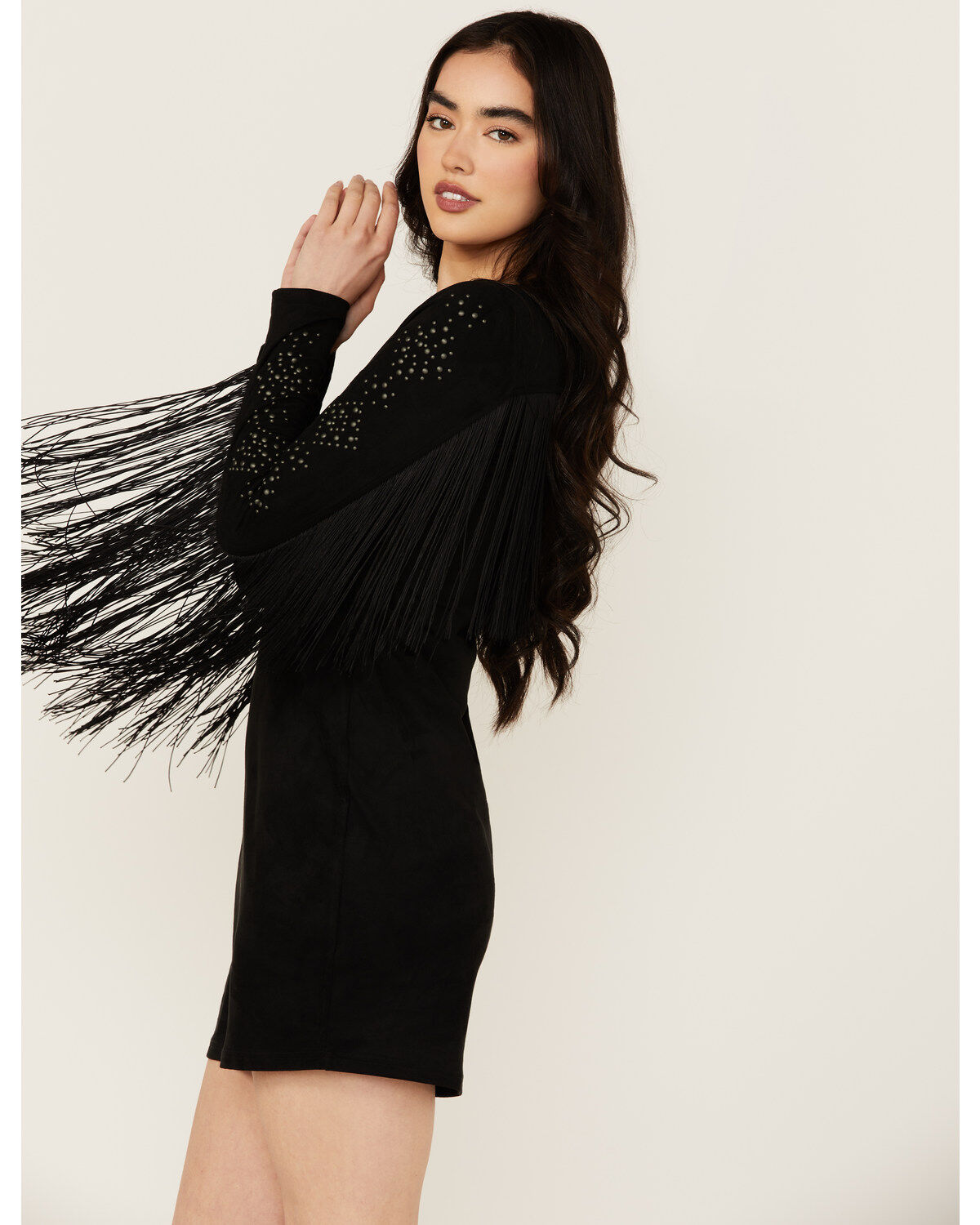 Idyllwind Women's Lois Studded Long Sleeve Fringe Mini Dress