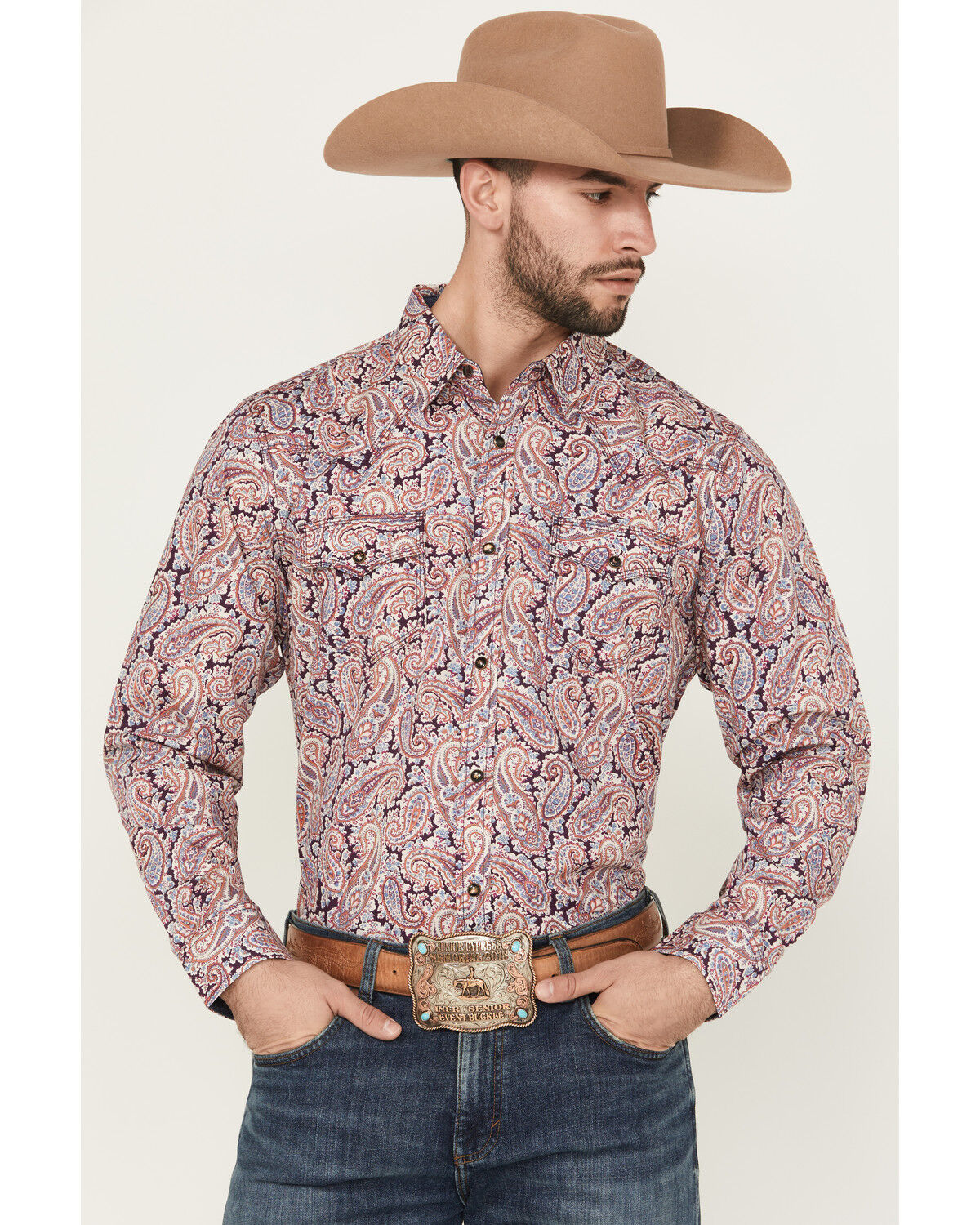 Moonshine Spirit Men's Opre Paisley Print Long Sleeve Snap Western Shirt
