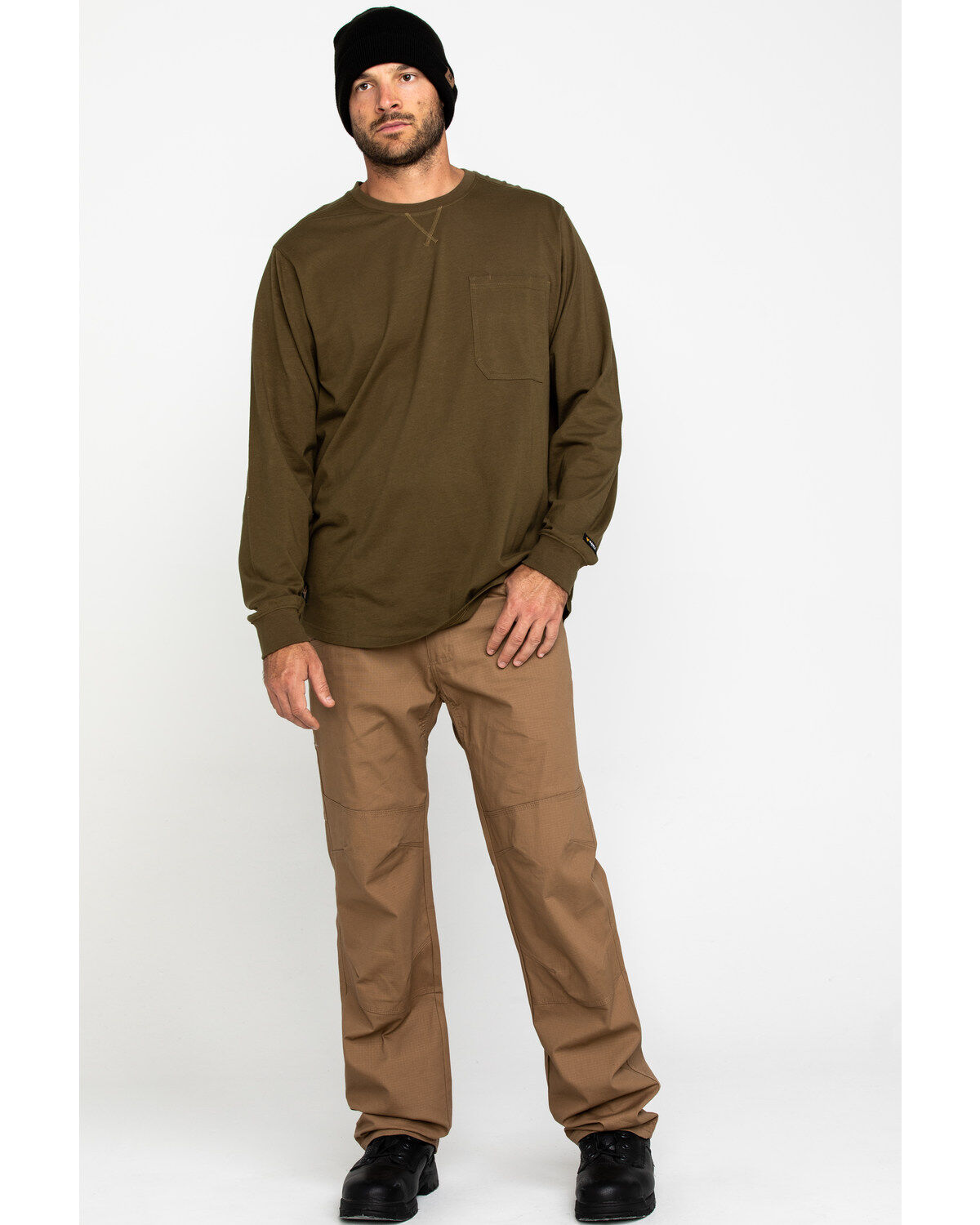 Hawx Men's Olive Pocket Long Sleeve Work T-Shirt