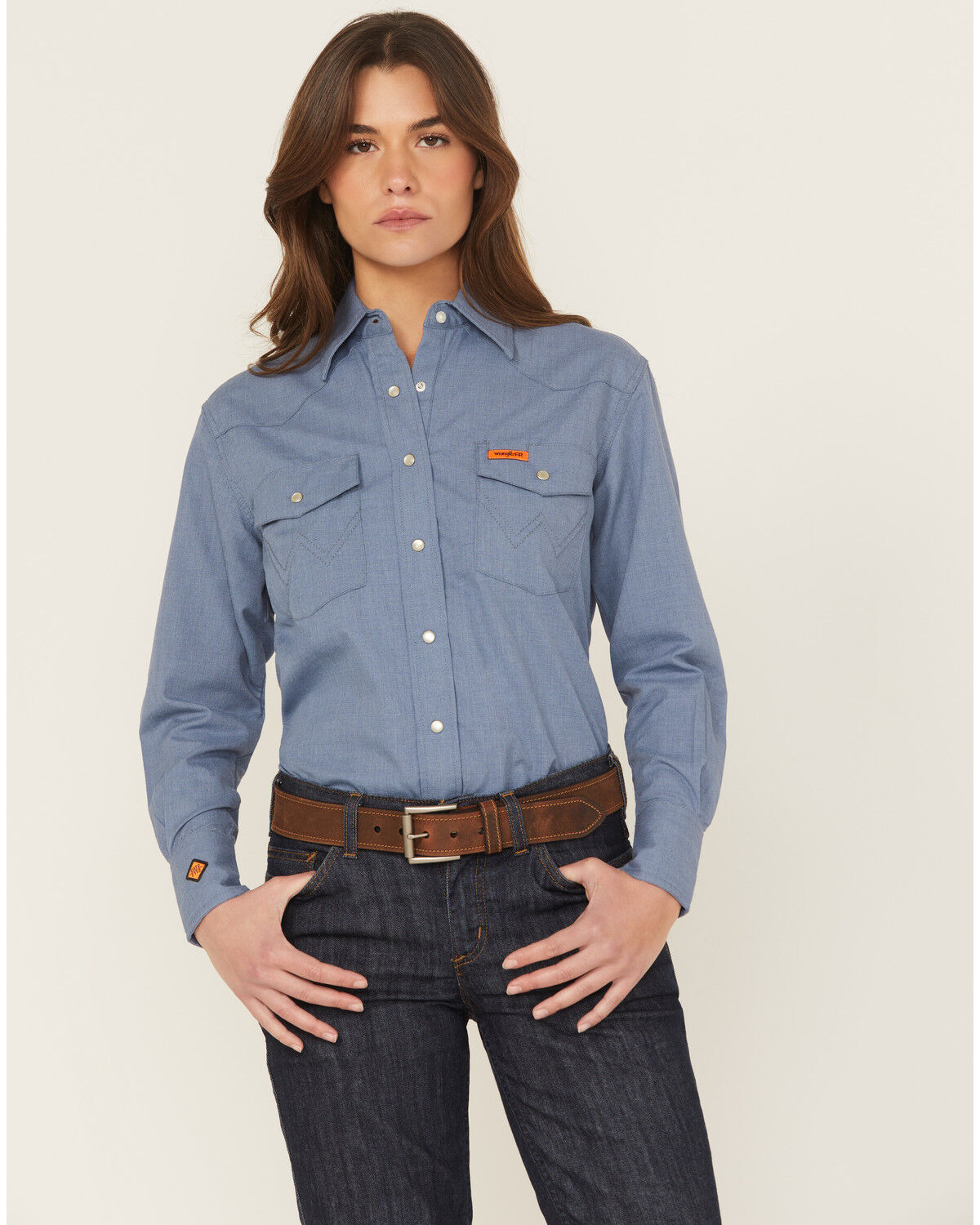 Wrangler Women's FR Blue Snap Long Sleeve Work Shirt