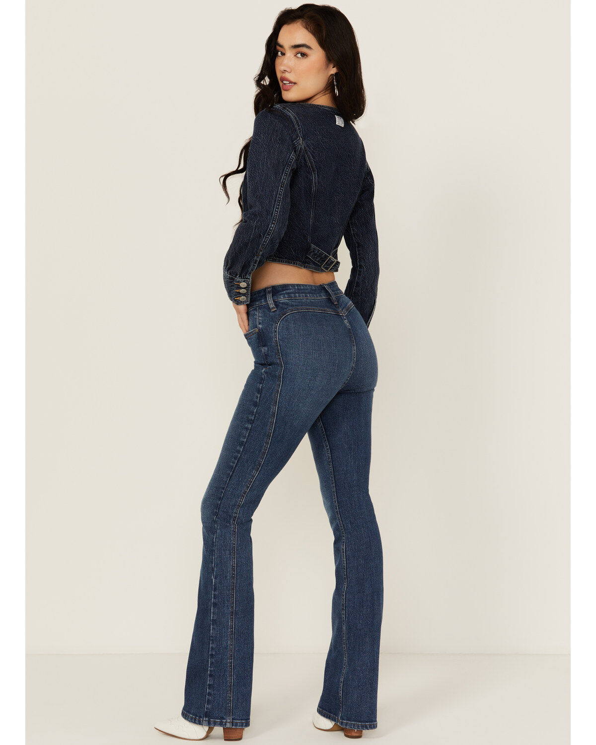 Shyanne Women's Celeste Medium Wash High Rise Seam Bootcut Stretch Denim Jeans