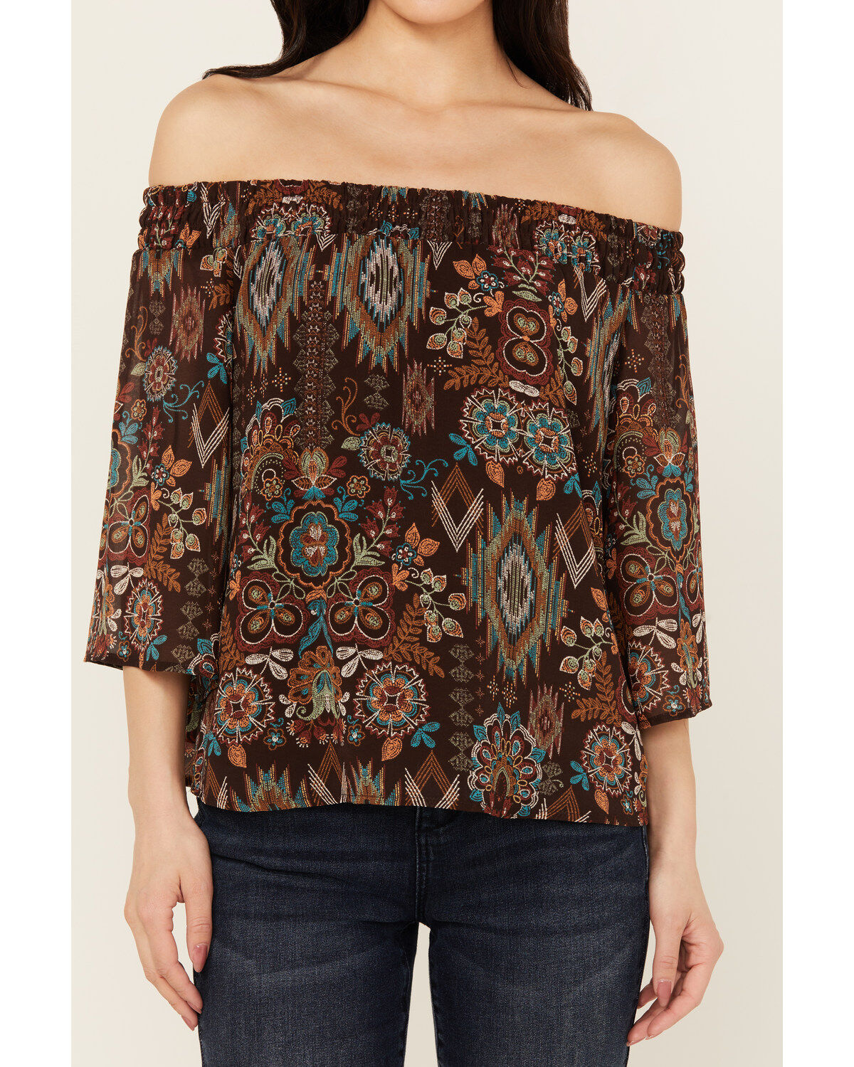 Shyanne Women's Printed Off The Shoulder Peasant Top