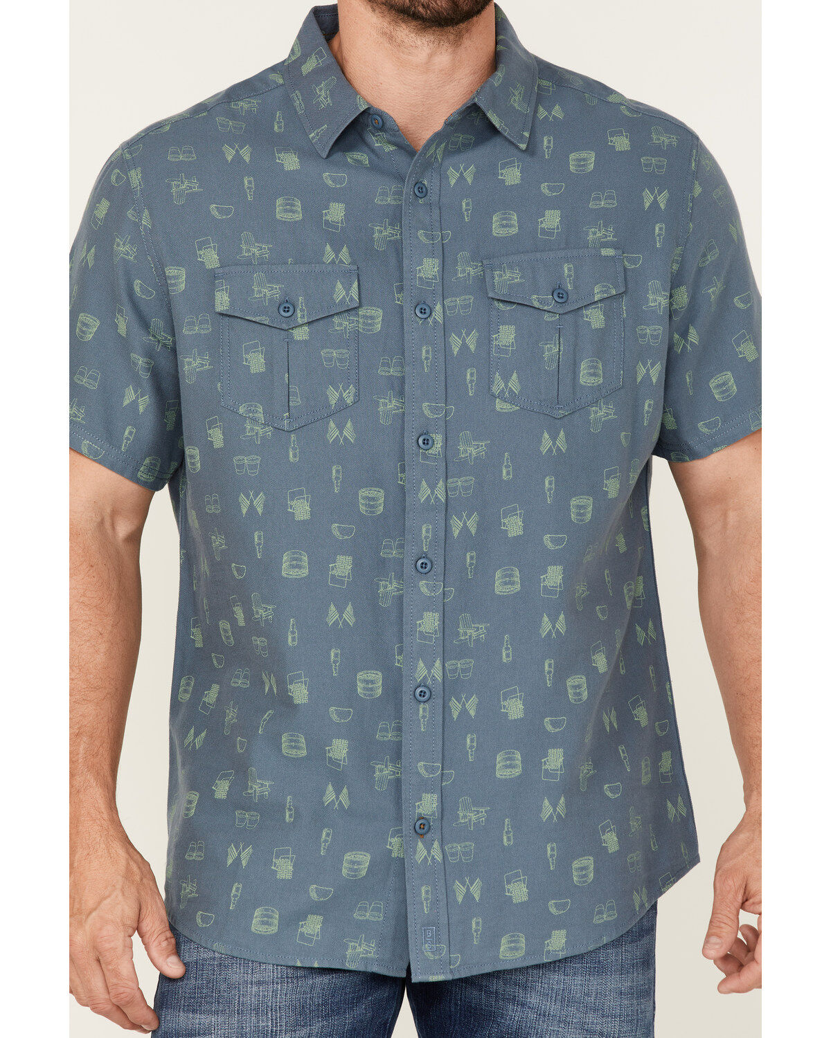Brothers and Sons Men's Conversational Print Short Sleeve Button-Down Western Shirt