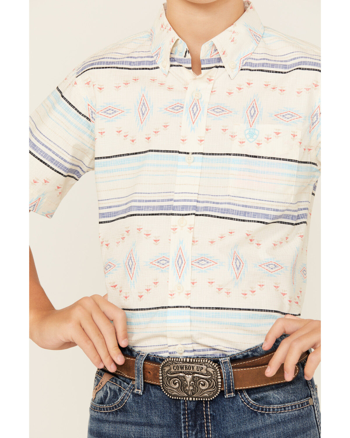 Ariat Boys' Sandshell Southwestern Striped Short Sleeve Button-Down Western Shirt
