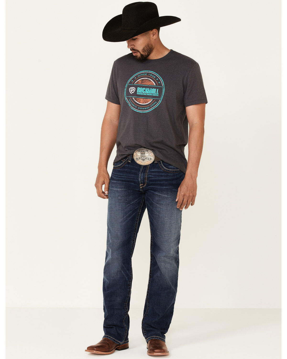 Rock & Roll Denim Men's Charcoal Circle Graphic Short Sleeve T-Shirt