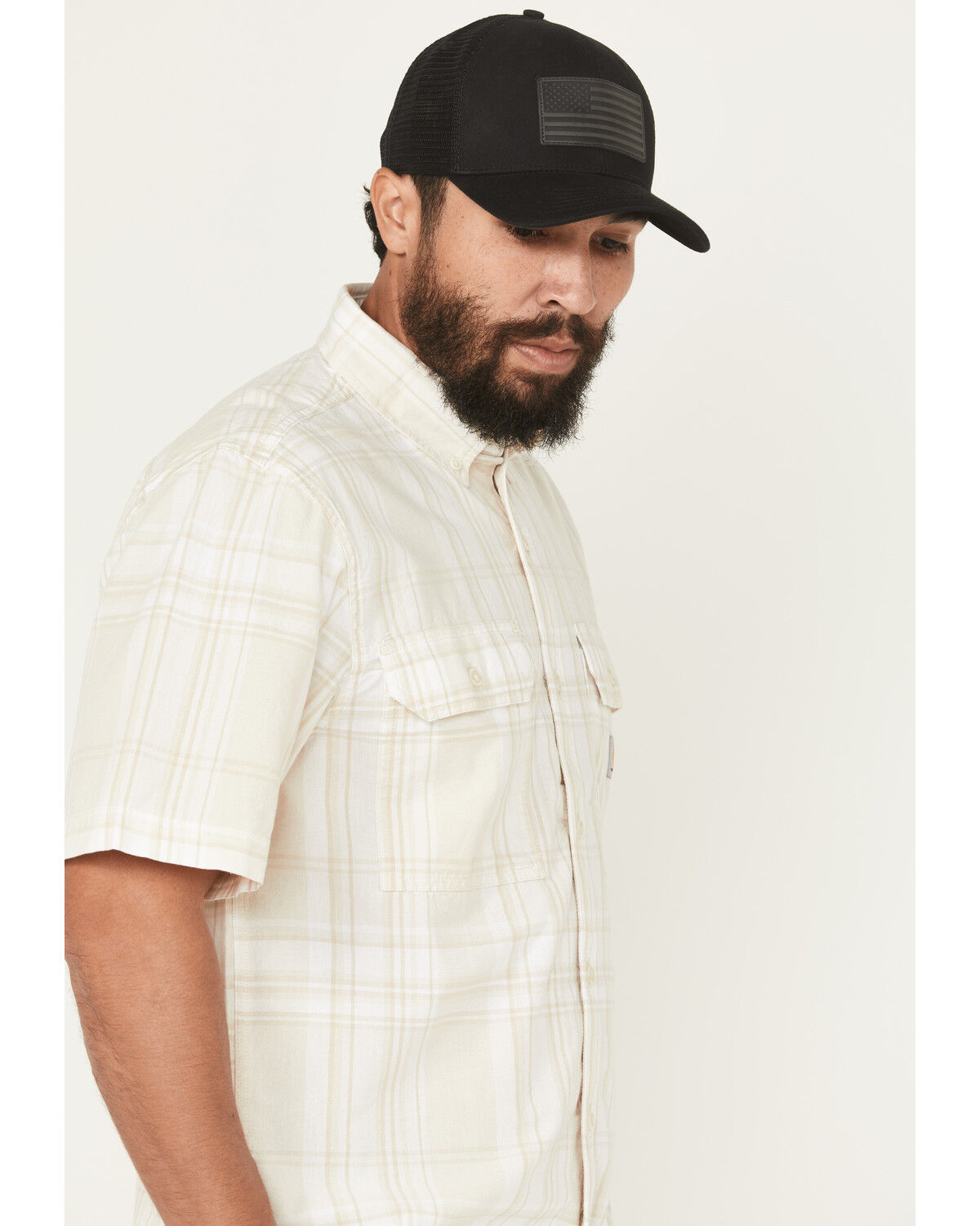 Carhartt Men's Plaid Print Loose Fit Midweight Short Sleeve Button-Down Work Shirt