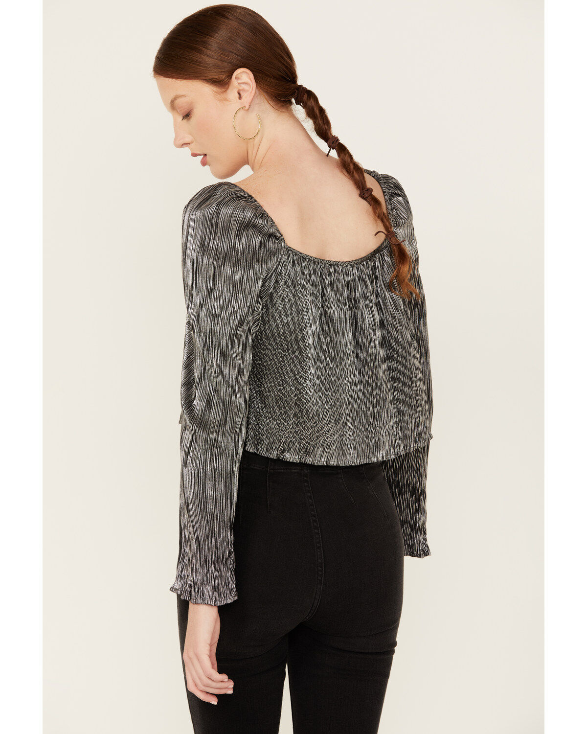 Jen's Pirate Booty Women's Jade Long Sleeve Metallic Pleated Top