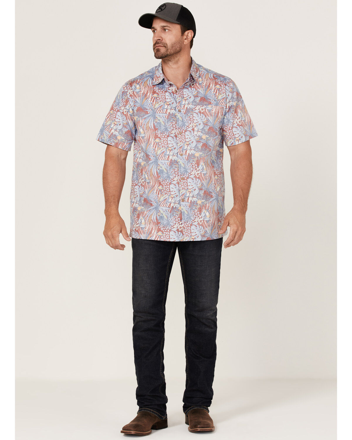 Scully Men's Birds Of Paradise Floral Print Short Sleeve Button Down Western Shirt