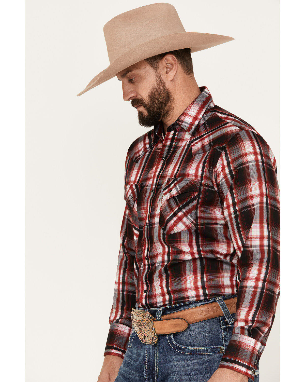 Ely Walker Men's Plaid Print Long Sleeve Snap Western Shirt