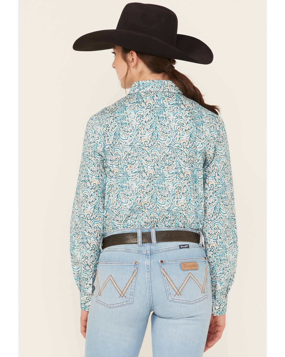 Rough Stock by Panhandle Women's Paisley Print Long Sleeve Pearl Snap Stretch Western Shirt
