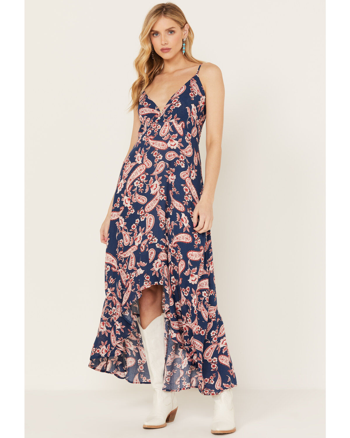 Wild Moss Women's Paisley Print High-Low Maxi Dress