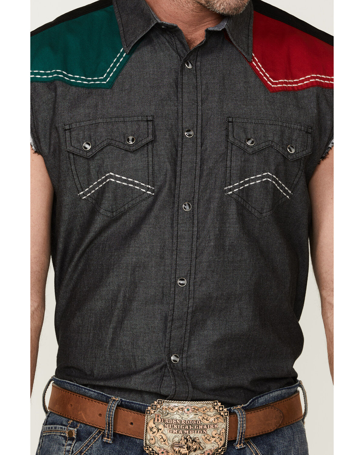 Cody James Men's Mexico Flag Eagle Bubba Sleeveless Snap Western Shirt