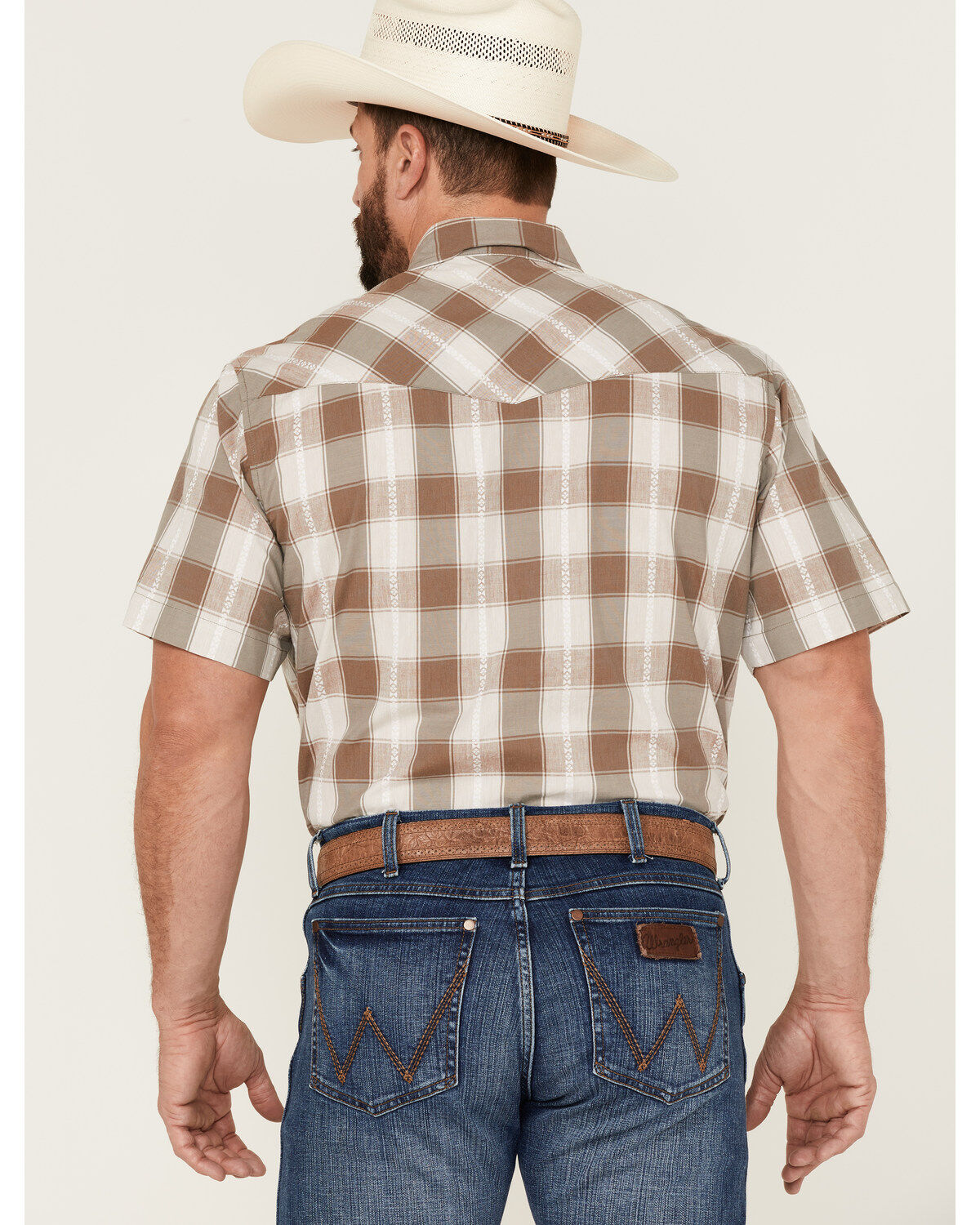 Tin Haul Men's Buffalo Dobby Large Plaid Short Sleeve Pearl Snap Western Shirt