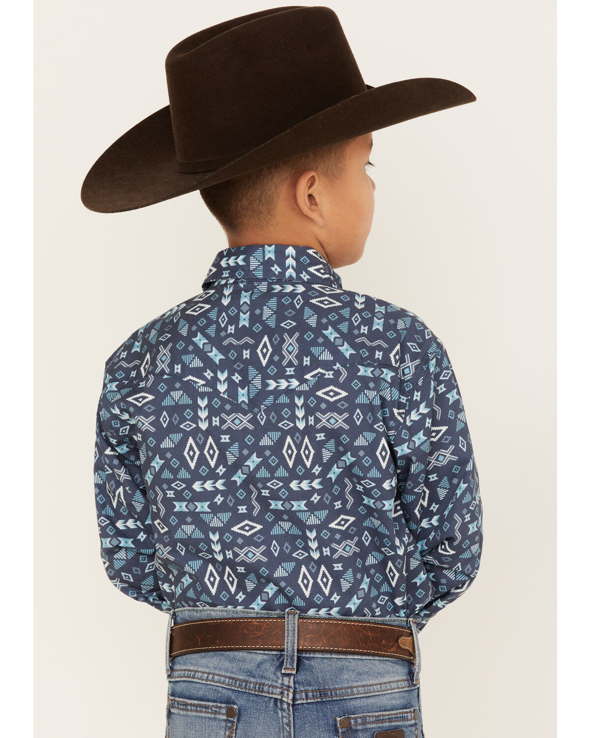 Roper Boys' West Made Southwestern Print Long Sleeve Western Pearl Snap Shirt