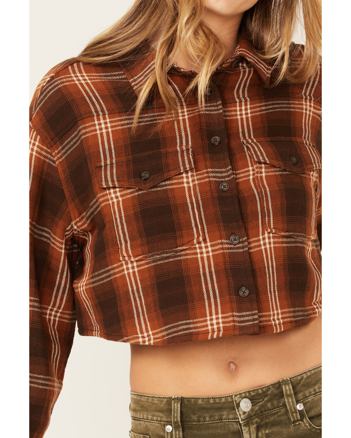 Cleo + Wolf Women's Plaid Print Cropped Shirt