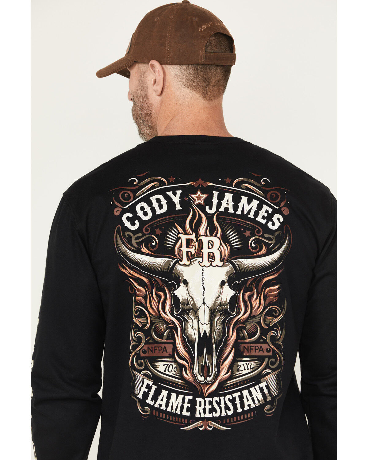 Cody James Men's FR Flaming Skull Long Sleeve Graphic Work T-Shirt